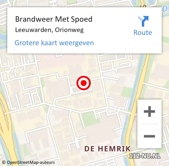 Locatie op kaart van de 112 melding: Brandweer Met Spoed Naar Leeuwarden, Orionweg op 20 juni 2023 11:05