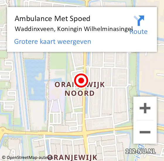 Locatie op kaart van de 112 melding: Ambulance Met Spoed Naar Waddinxveen, Koningin Wilhelminasingel op 20 juni 2023 11:18