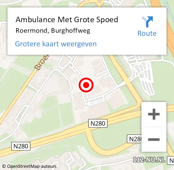 Locatie op kaart van de 112 melding: Ambulance Met Grote Spoed Naar Roermond, Burghoffweg op 20 juni 2023 11:19