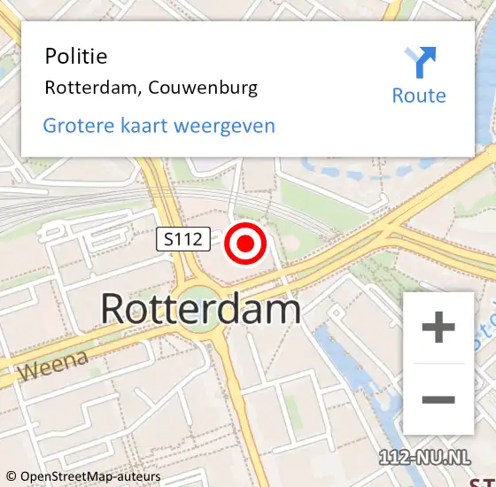 Locatie op kaart van de 112 melding: Politie Rotterdam, Couwenburg op 20 juni 2023 11:32