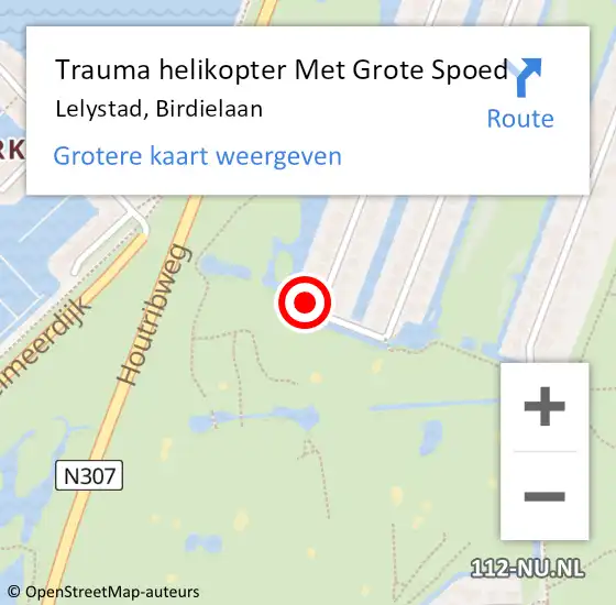 Locatie op kaart van de 112 melding: Trauma helikopter Met Grote Spoed Naar Lelystad, Birdielaan op 20 juni 2023 12:29