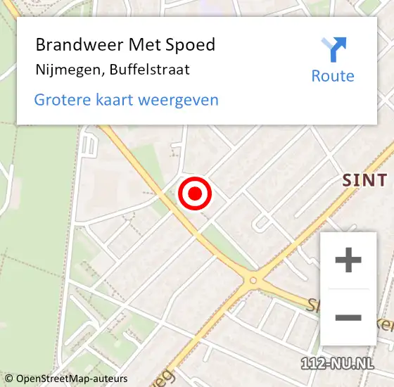 Locatie op kaart van de 112 melding: Brandweer Met Spoed Naar Nijmegen, Buffelstraat op 20 juni 2023 12:54