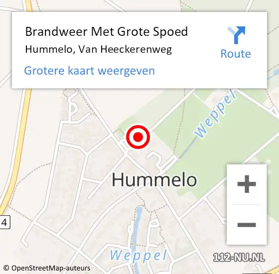 Locatie op kaart van de 112 melding: Brandweer Met Grote Spoed Naar Hummelo, Van Heeckerenweg op 20 juni 2023 12:55
