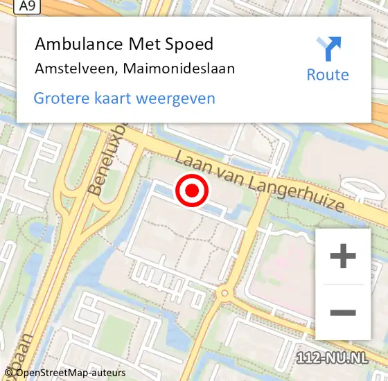 Locatie op kaart van de 112 melding: Ambulance Met Spoed Naar Amstelveen, Maimonideslaan op 20 juni 2023 12:56