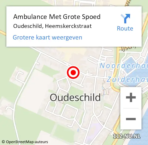 Locatie op kaart van de 112 melding: Ambulance Met Grote Spoed Naar Oudeschild, Heemskerckstraat op 20 juni 2023 13:01