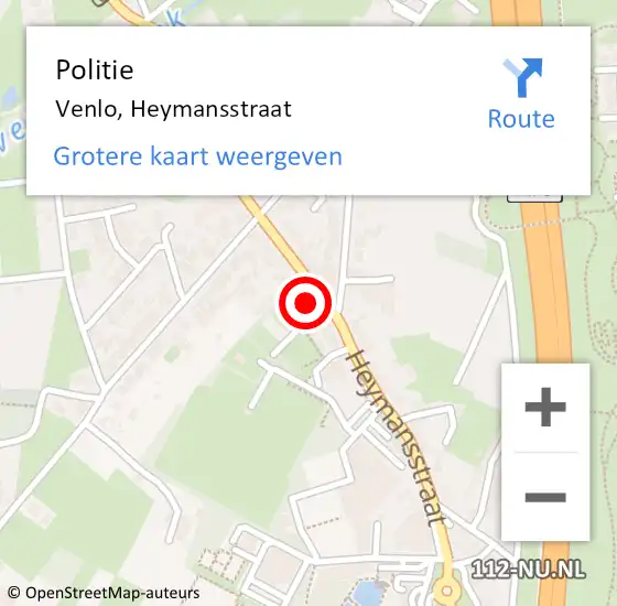 Locatie op kaart van de 112 melding: Politie Venlo, Heymansstraat op 20 juni 2023 13:06