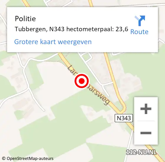 Locatie op kaart van de 112 melding: Politie Tubbergen, N343 hectometerpaal: 23,6 op 20 juni 2023 13:29