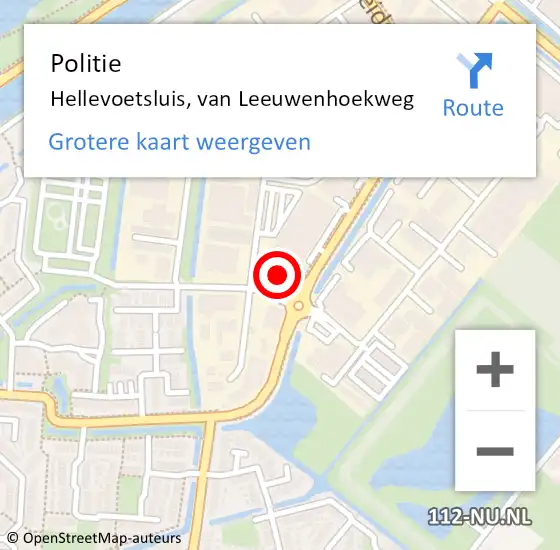 Locatie op kaart van de 112 melding: Politie Hellevoetsluis, van Leeuwenhoekweg op 20 juni 2023 14:16