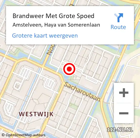 Locatie op kaart van de 112 melding: Brandweer Met Grote Spoed Naar Amstelveen, Haya van Somerenlaan op 20 juni 2023 14:24