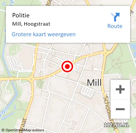 Locatie op kaart van de 112 melding: Politie Mill, Hoogstraat op 20 juni 2023 14:26