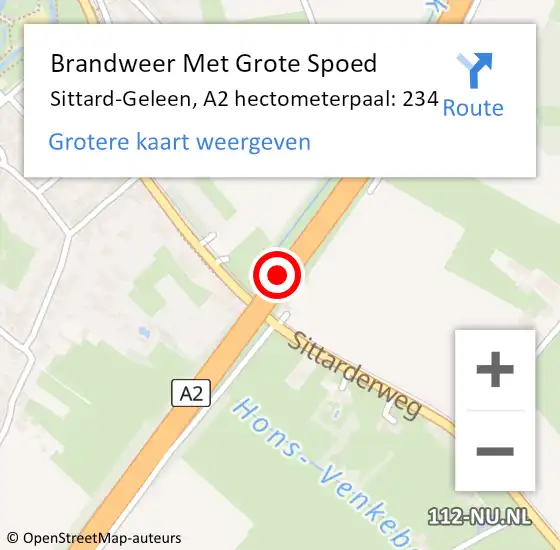 Locatie op kaart van de 112 melding: Brandweer Met Grote Spoed Naar Sittard-Geleen, A2 hectometerpaal: 234 op 20 juni 2023 14:35