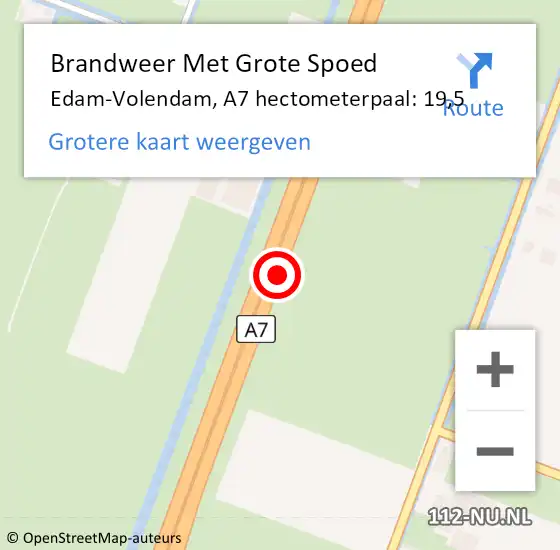 Locatie op kaart van de 112 melding: Brandweer Met Grote Spoed Naar Edam-Volendam, A7 hectometerpaal: 19,5 op 20 juni 2023 15:00
