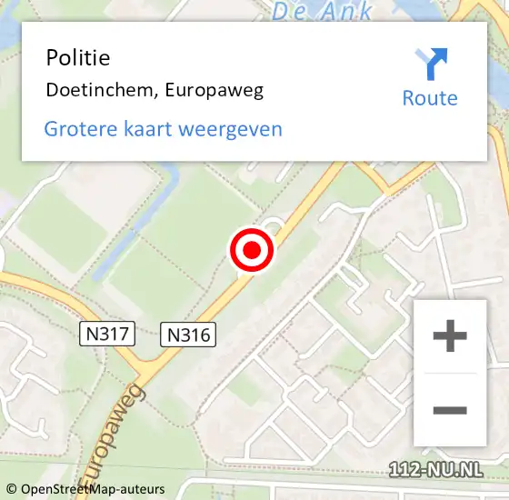 Locatie op kaart van de 112 melding: Politie Doetinchem, Europaweg op 20 juni 2023 15:01