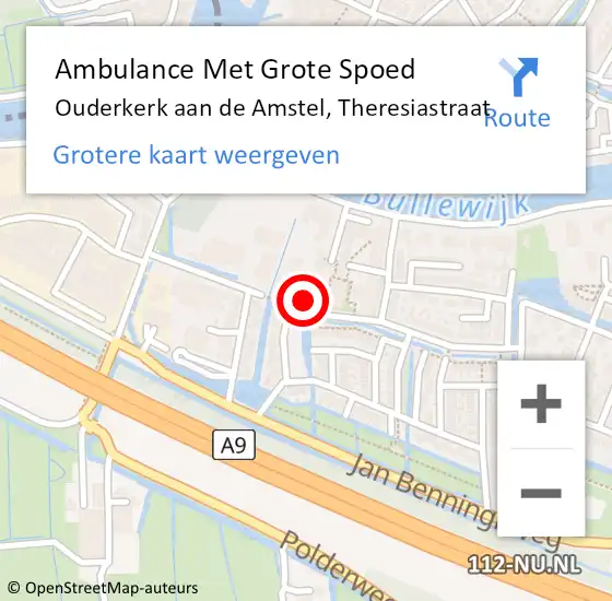Locatie op kaart van de 112 melding: Ambulance Met Grote Spoed Naar Ouderkerk aan de Amstel, Theresiastraat op 20 juni 2023 15:04
