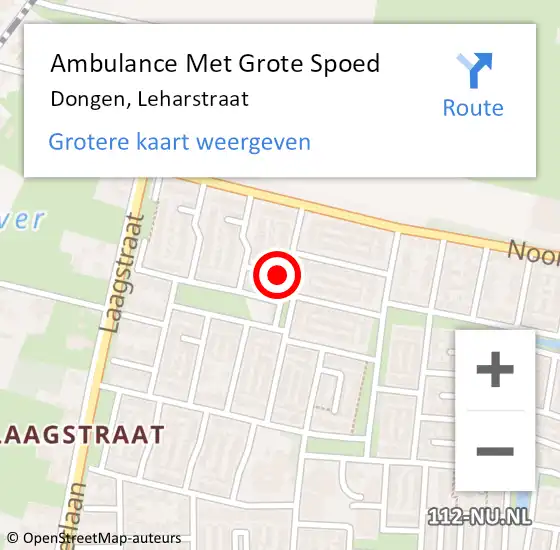 Locatie op kaart van de 112 melding: Ambulance Met Grote Spoed Naar Dongen, Leharstraat op 29 augustus 2014 17:07