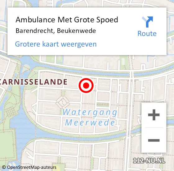 Locatie op kaart van de 112 melding: Ambulance Met Grote Spoed Naar Barendrecht, Beukenwede op 20 juni 2023 15:15