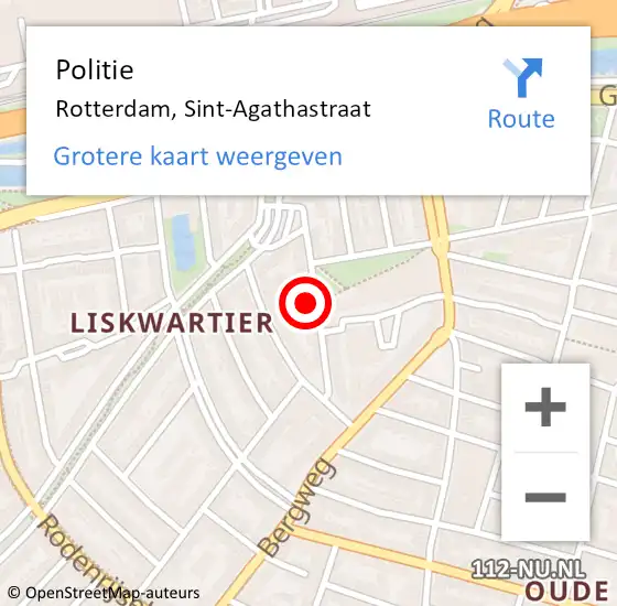 Locatie op kaart van de 112 melding: Politie Rotterdam, Sint-Agathastraat op 20 juni 2023 15:27