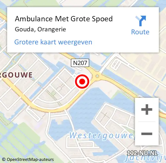 Locatie op kaart van de 112 melding: Ambulance Met Grote Spoed Naar Gouda, Orangerie op 20 juni 2023 15:39