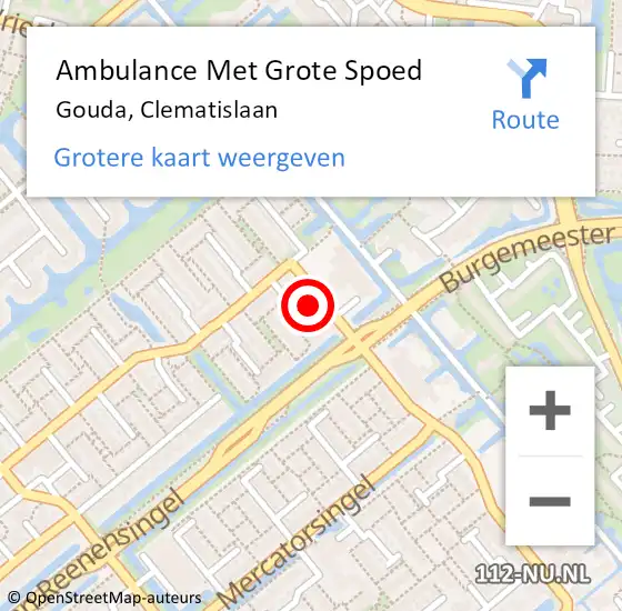 Locatie op kaart van de 112 melding: Ambulance Met Grote Spoed Naar Gouda, Clematislaan op 20 juni 2023 15:46