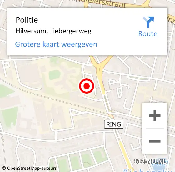 Locatie op kaart van de 112 melding: Politie Hilversum, Liebergerweg op 20 juni 2023 15:49