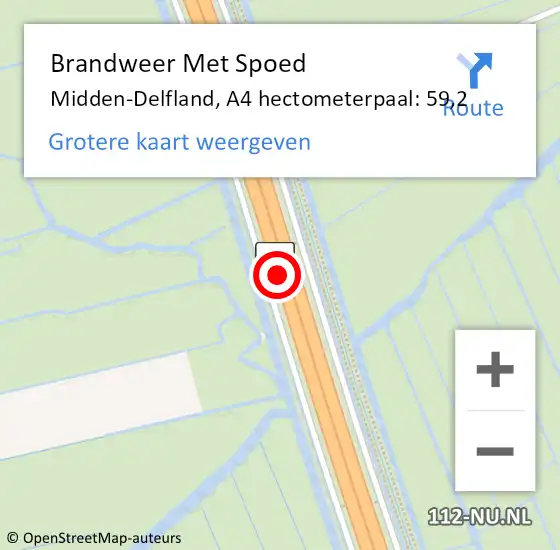 Locatie op kaart van de 112 melding: Brandweer Met Spoed Naar Midden-Delfland, A4 hectometerpaal: 59,2 op 20 juni 2023 16:00