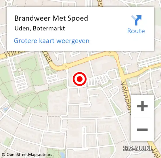 Locatie op kaart van de 112 melding: Brandweer Met Spoed Naar Uden, Botermarkt op 20 juni 2023 16:12