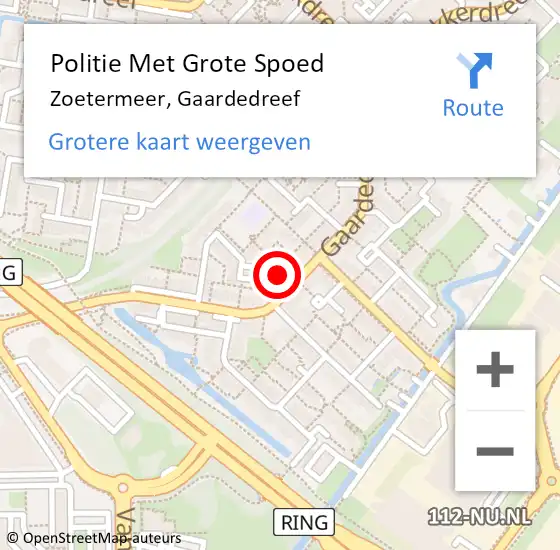 Locatie op kaart van de 112 melding: Politie Met Grote Spoed Naar Zoetermeer, Gaardedreef op 20 juni 2023 16:22