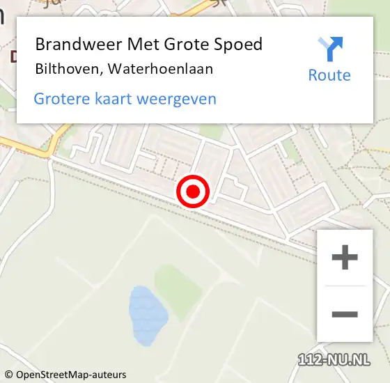 Locatie op kaart van de 112 melding: Brandweer Met Grote Spoed Naar Bilthoven, Waterhoenlaan op 20 juni 2023 16:29