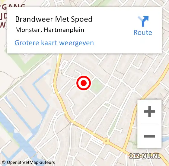 Locatie op kaart van de 112 melding: Brandweer Met Spoed Naar Monster, Hartmanplein op 20 juni 2023 16:31