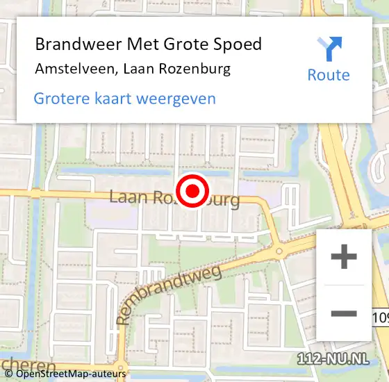 Locatie op kaart van de 112 melding: Brandweer Met Grote Spoed Naar Amstelveen, Laan Rozenburg op 20 juni 2023 16:59