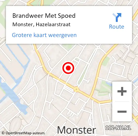 Locatie op kaart van de 112 melding: Brandweer Met Spoed Naar Monster, Hazelaarstraat op 20 juni 2023 17:11