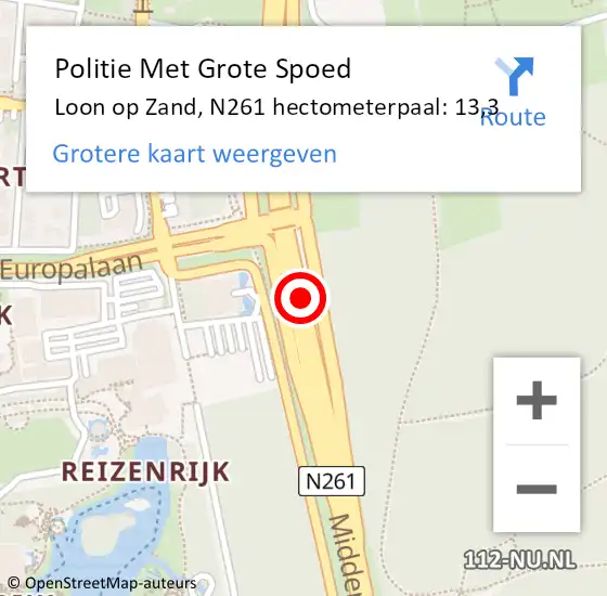Locatie op kaart van de 112 melding: Politie Met Grote Spoed Naar Loon op Zand, N261 hectometerpaal: 13,3 op 20 juni 2023 17:25