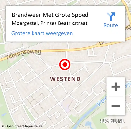 Locatie op kaart van de 112 melding: Brandweer Met Grote Spoed Naar Moergestel, Prinses Beatrixstraat op 20 juni 2023 17:33