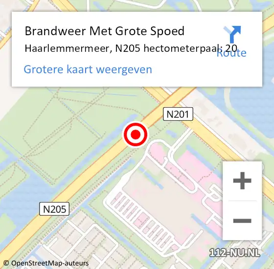 Locatie op kaart van de 112 melding: Brandweer Met Grote Spoed Naar Haarlemmermeer, N205 hectometerpaal: 20 op 20 juni 2023 17:41