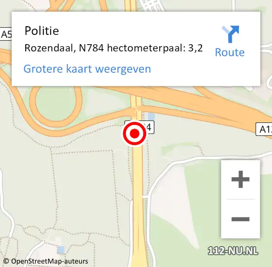 Locatie op kaart van de 112 melding: Politie Rozendaal, N784 hectometerpaal: 3,2 op 20 juni 2023 17:49