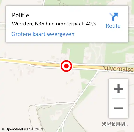 Locatie op kaart van de 112 melding: Politie Wierden, N35 hectometerpaal: 40,3 op 20 juni 2023 18:14