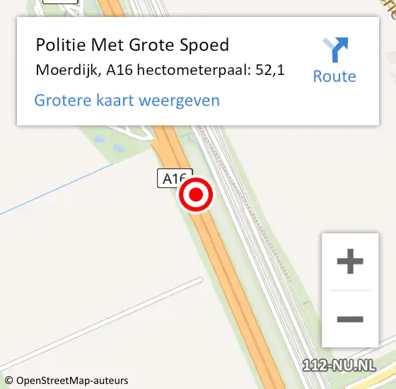 Locatie op kaart van de 112 melding: Politie Met Grote Spoed Naar Moerdijk, A16 hectometerpaal: 52,1 op 20 juni 2023 18:22