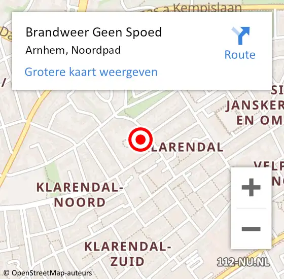 Locatie op kaart van de 112 melding: Brandweer Geen Spoed Naar Arnhem, Noordpad op 20 juni 2023 18:27