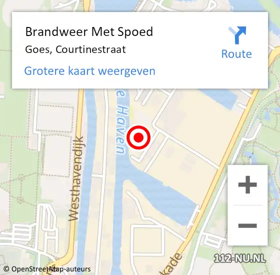 Locatie op kaart van de 112 melding: Brandweer Met Spoed Naar Goes, Courtinestraat op 20 juni 2023 18:42