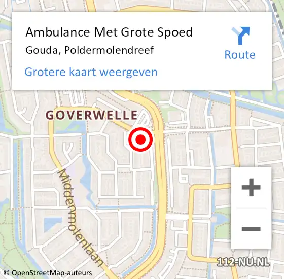 Locatie op kaart van de 112 melding: Ambulance Met Grote Spoed Naar Gouda, Poldermolendreef op 20 juni 2023 18:54