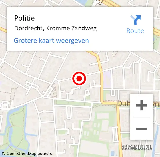 Locatie op kaart van de 112 melding: Politie Dordrecht, Kromme Zandweg op 20 juni 2023 19:05