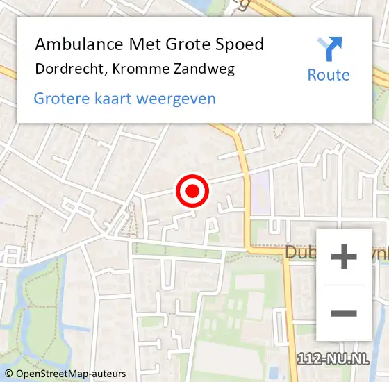 Locatie op kaart van de 112 melding: Ambulance Met Grote Spoed Naar Dordrecht, Kromme Zandweg op 20 juni 2023 19:05