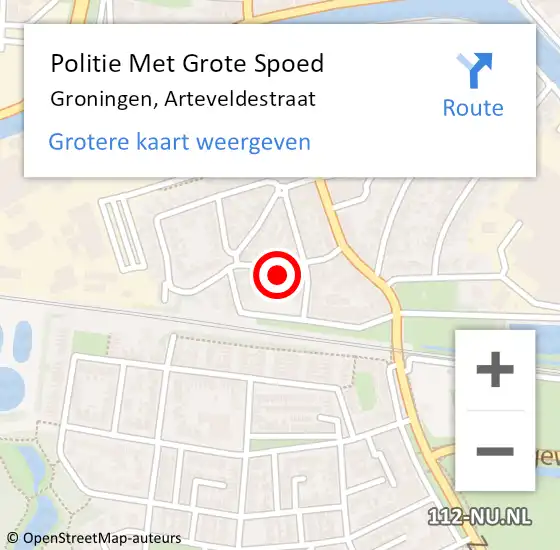 Locatie op kaart van de 112 melding: Politie Met Grote Spoed Naar Groningen, Arteveldestraat op 20 juni 2023 19:14