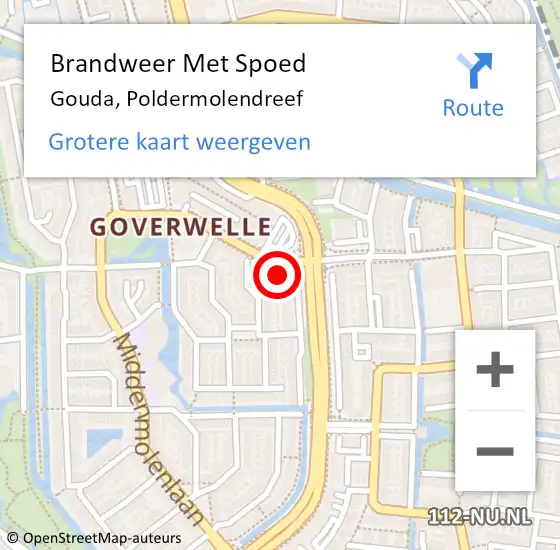 Locatie op kaart van de 112 melding: Brandweer Met Spoed Naar Gouda, Poldermolendreef op 20 juni 2023 19:16