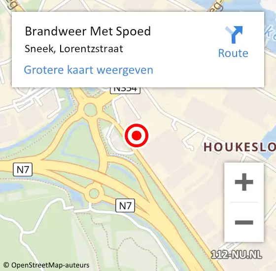 Locatie op kaart van de 112 melding: Brandweer Met Spoed Naar Sneek, Lorentzstraat op 20 juni 2023 19:38