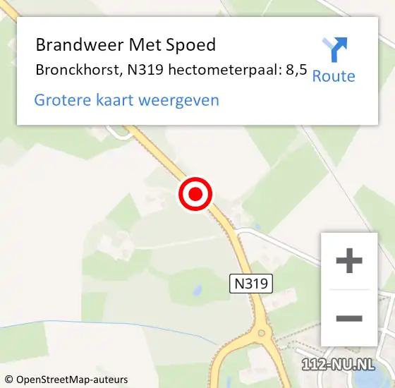 Locatie op kaart van de 112 melding: Brandweer Met Spoed Naar Bronckhorst, N319 hectometerpaal: 8,5 op 20 juni 2023 19:50
