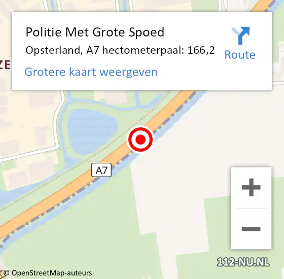 Locatie op kaart van de 112 melding: Politie Met Grote Spoed Naar Opsterland, A7 hectometerpaal: 166,2 op 20 juni 2023 20:01