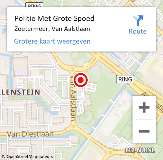 Locatie op kaart van de 112 melding: Politie Met Grote Spoed Naar Zoetermeer, Van Aalstlaan op 20 juni 2023 20:19