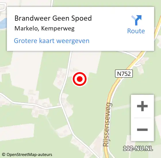 Locatie op kaart van de 112 melding: Brandweer Geen Spoed Naar Markelo, Kemperweg op 20 juni 2023 20:31