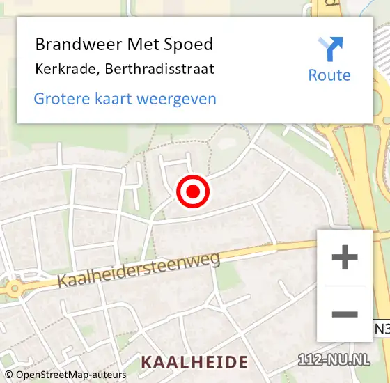 Locatie op kaart van de 112 melding: Brandweer Met Spoed Naar Kerkrade, Berthradisstraat op 20 juni 2023 20:54